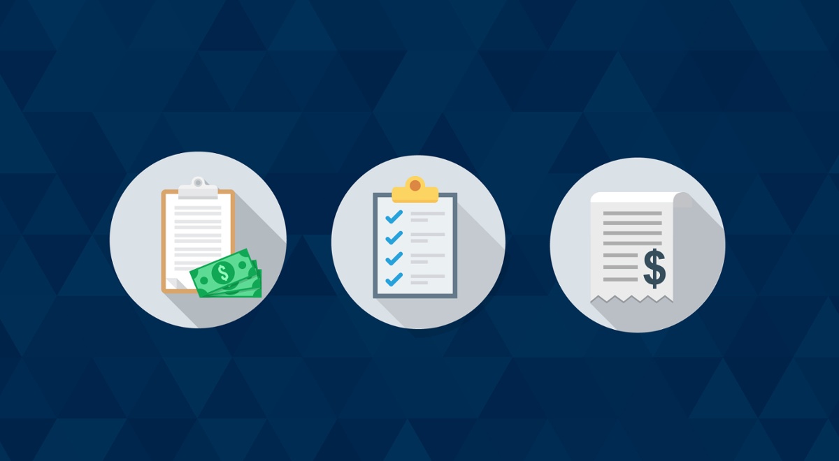 Graphic shows different steps of the claims process represented by checklists and documents.